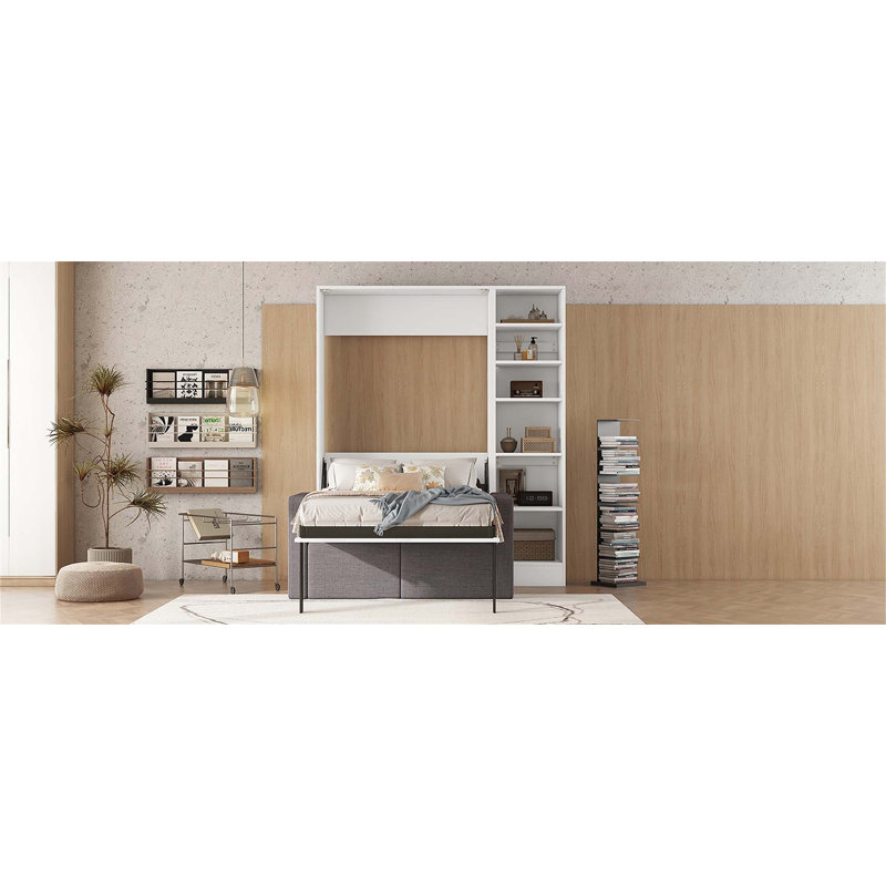 Lit escamotable simple polyvalent avec tablettes et canapé convertible pour optimiser l'espace, Simple