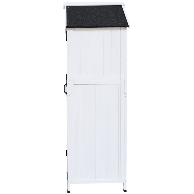 Rangement en bois de sapin blanc avec portes doubles et toit intelligent pour l'organisation d'outils de jardin