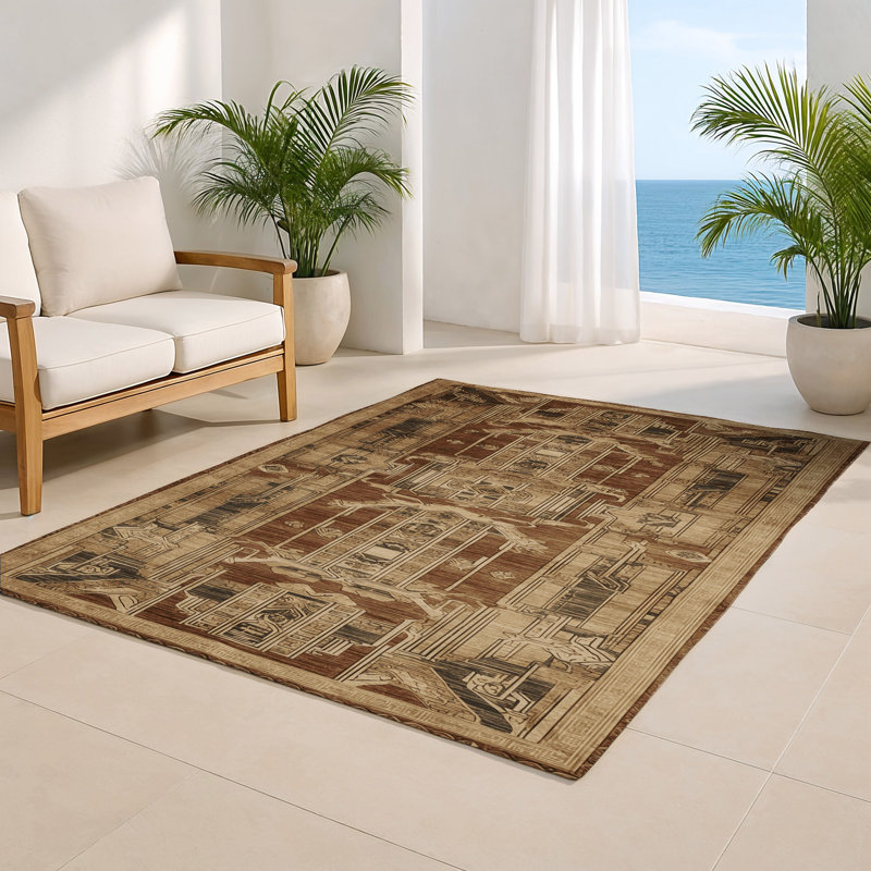 ArtDeco Beige Indoor and Outdoor Area Rug, Rectangle 2' x 3'