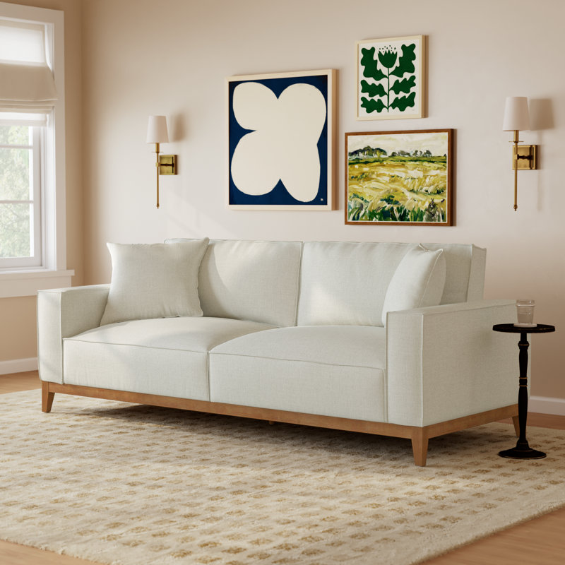 Nicky 92'' Upholstered Sofa, Effie Linen Performance Linen
