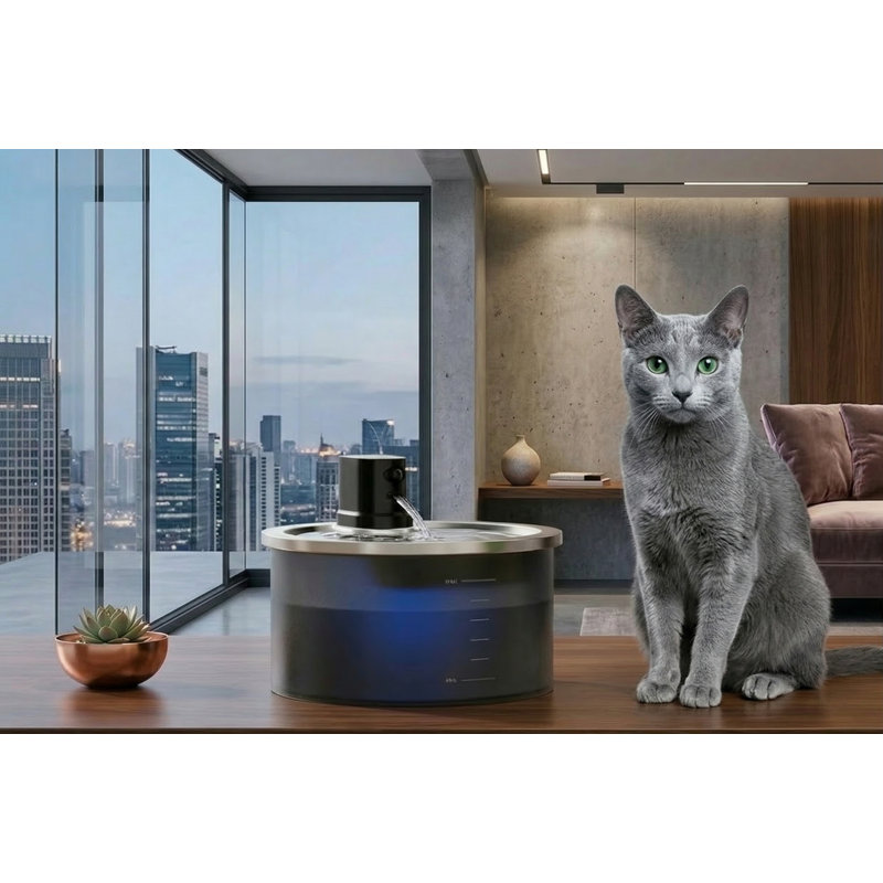 Fontaine sans fil en acier inoxydable pour chat, automatique 3,2 oz 108 oz avec batterie 4000 mAh, grande capacité pour chats et chiens, base en ABS