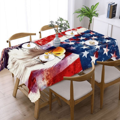 Eagle & Flag Printed Independence Day 60" x 120" Scalloped Rectangular Tablecloth for Dining Room
