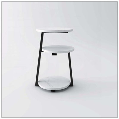 3-Tier Small Round Side Table – White & Black with Sturdy Metal Frame
