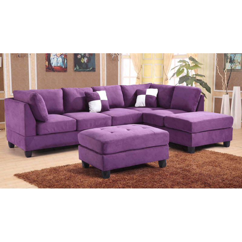 Liskeard Bella Tufted Rectangle Standard Ottoman, Purple Microsuede