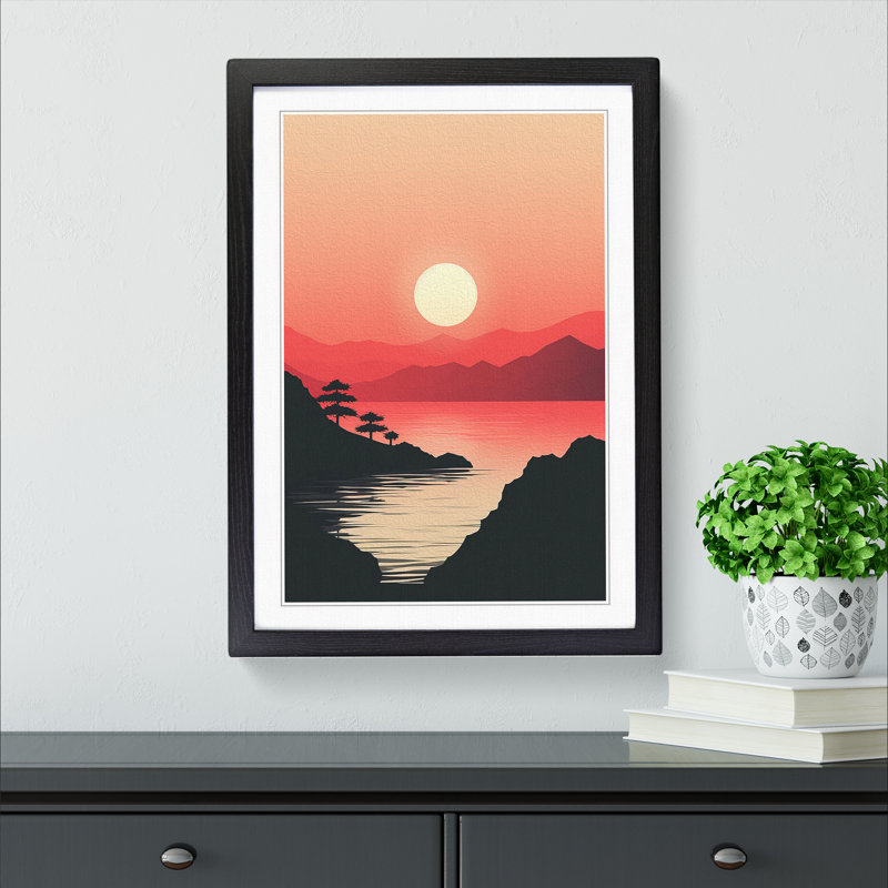 Japanese Sunset Minimalism No.3 - Framed Print, Black Framed, 64cm H x 46cm W x 2cm D