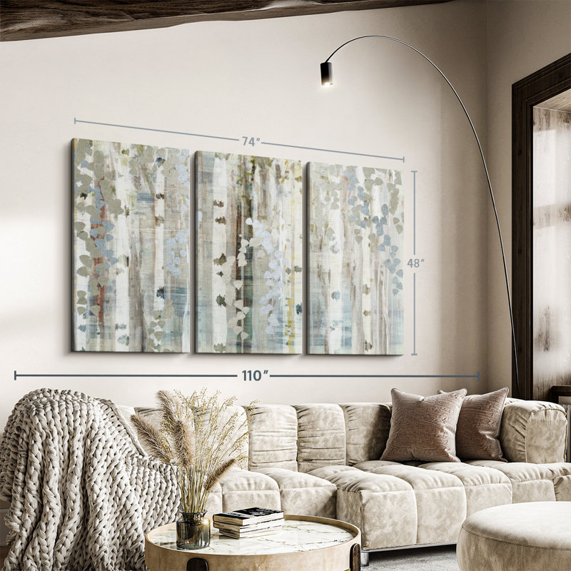 «Birch Wood Meadow», 3 pièces sur toile, H 48 po x l 74 po x P 1,25 po