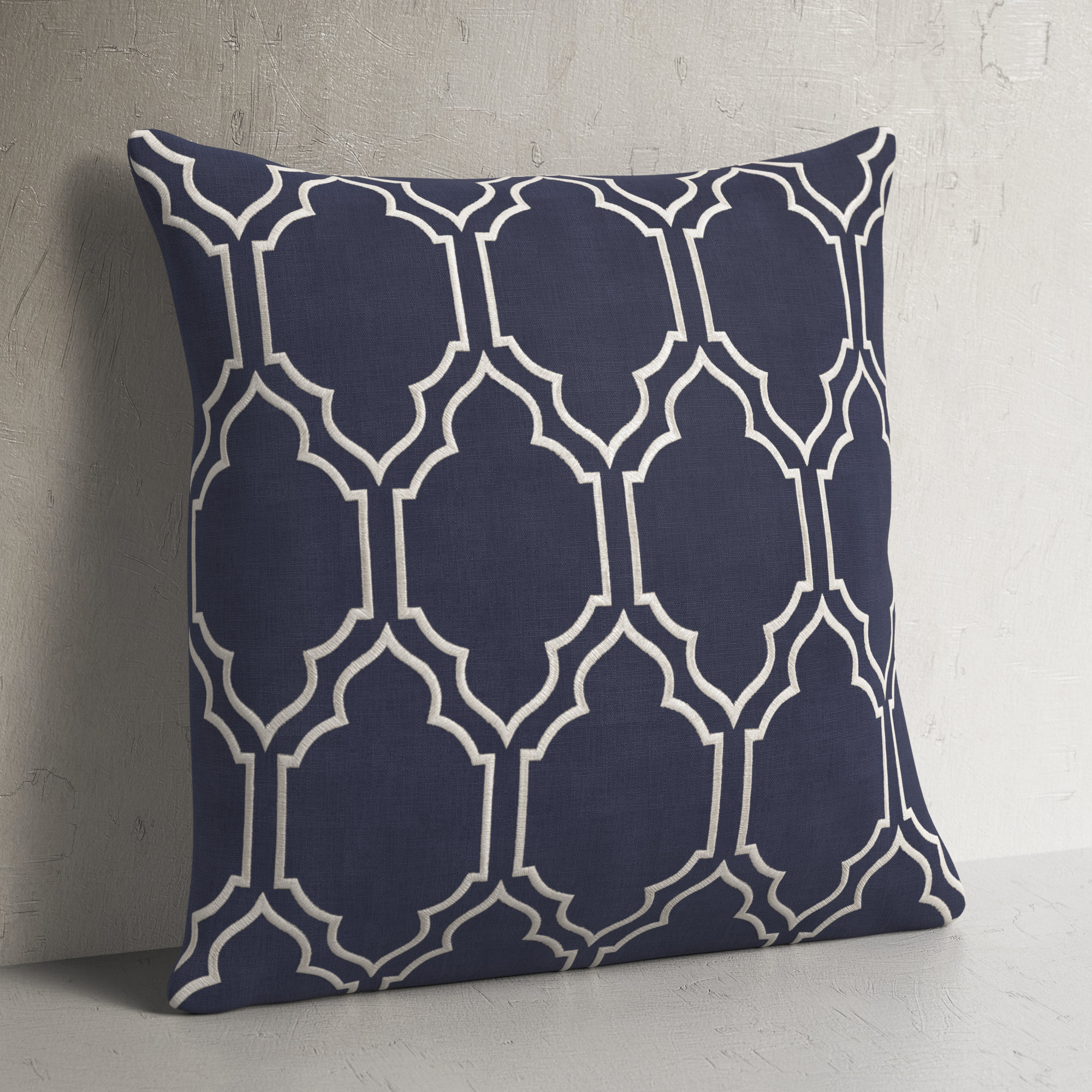 Clarysville Embroidered Linen Pillow Cover, 20" H x 20" W, Navy