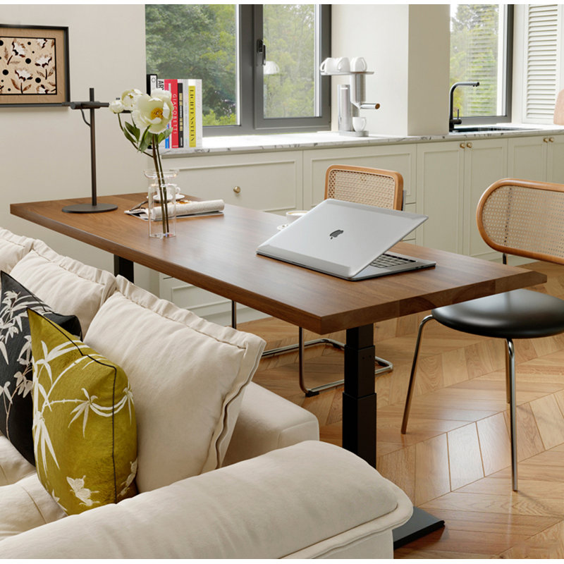 Electric Height-Adjustable Solid Wood Standing Desk, 29.5" H x 55.1" W x 23.6" D