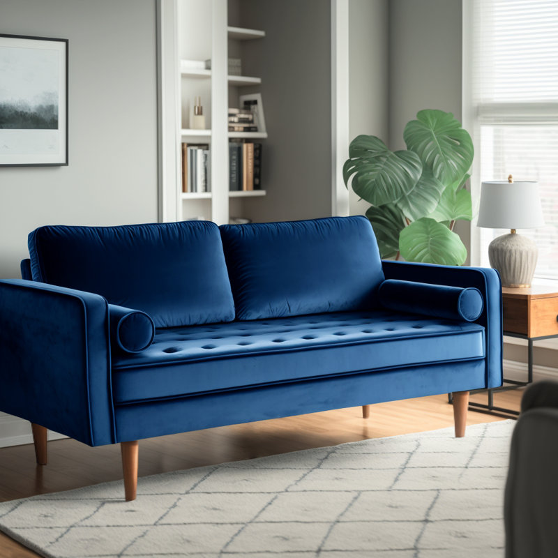 Laurindo 70'' Velvet Sofa, Dark Blue