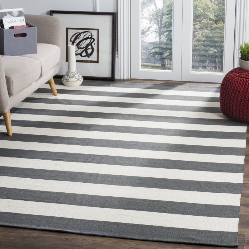 Dunkelberger Striped Cotton Flatweave Area Rug, Rectangle 91 x 152cm