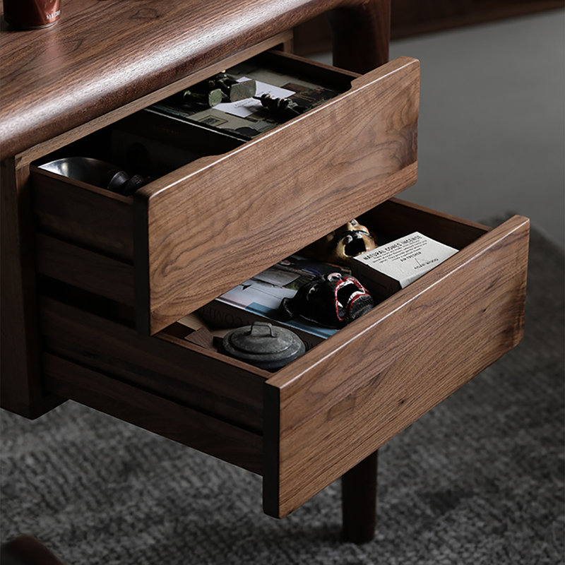 Bureau japonais moderne en noyer - rangement minimaliste, H 29,5 po x l 70,9 po x P 27,6 po