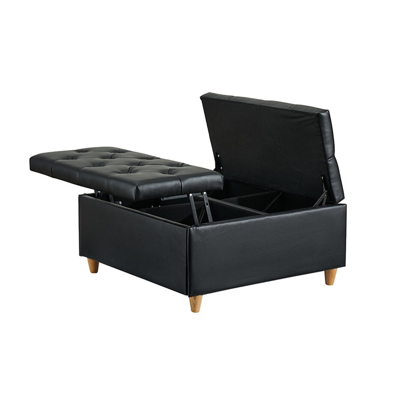 Ottoman Coffee Table With Lift Top, Sherpa Fabric Tufted Upholstered Ottoman With Storage, Black