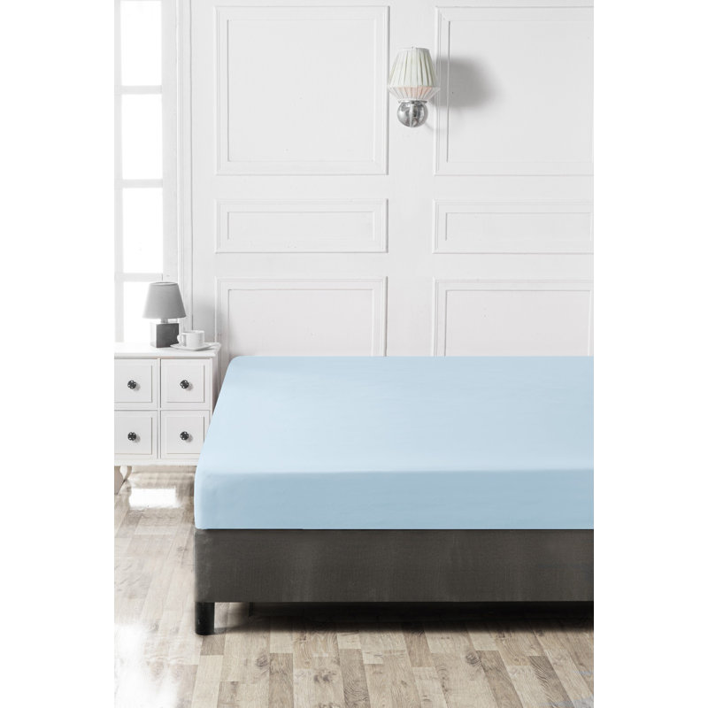 Premium Ranforce Single Fitted Sheet, Light Blue, 39.4 x 78.7 inches | 100% Cotton, 155 Thread Count, Machine Washable | Soft, Breathable, Durable for Comfortable Sleep, Perfect for Kids and Guest Rooms