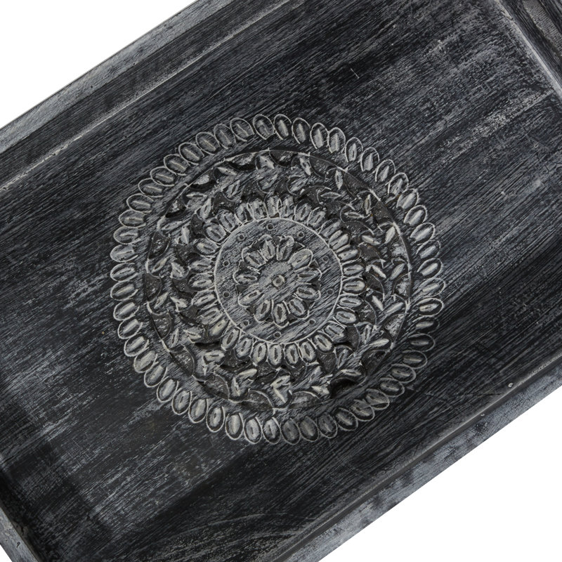 Ensemble de plateaux noirs en bois à motif floral sculpté