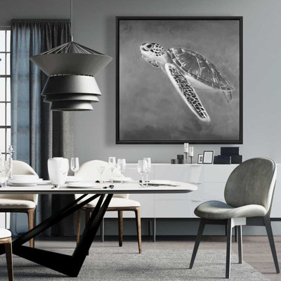 Grayscale Sea Turtle Canvas | Gray Animals Home Decor Art