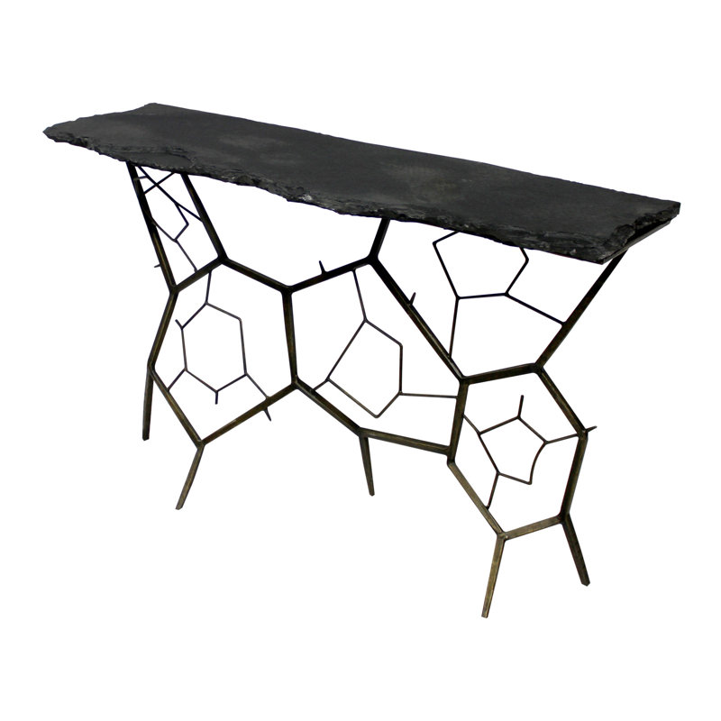 51" Black Stone Abstract Console Table