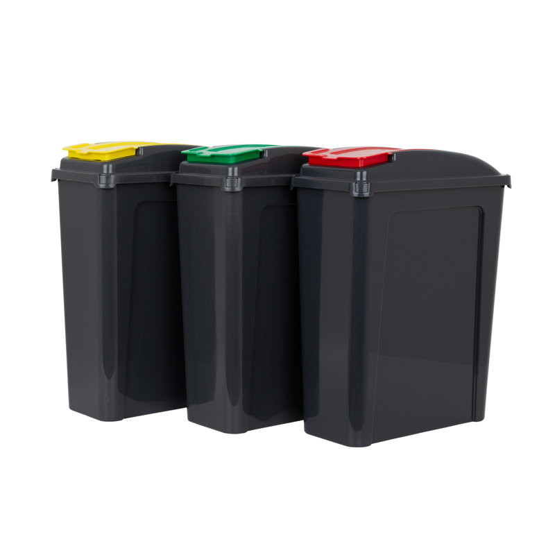 Wham Recycle It Slimline Bins, Red/Green/Yellow Lids, 25 Liters
