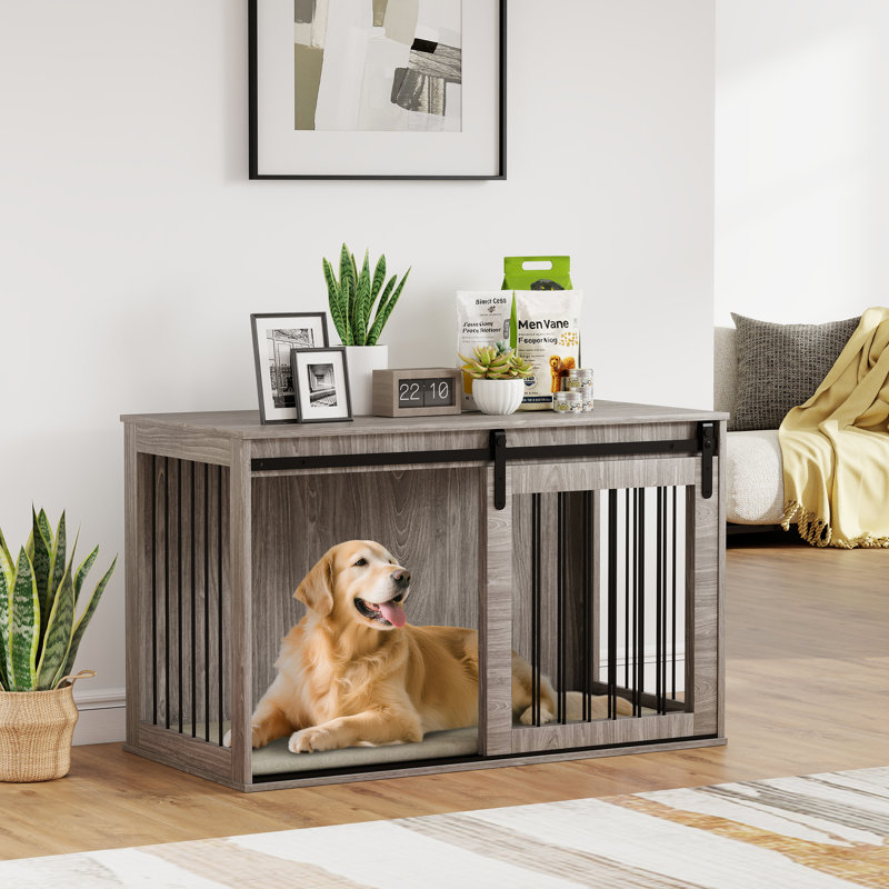 Dog Crate Furniture with Removable Cushion - Walnut Brown