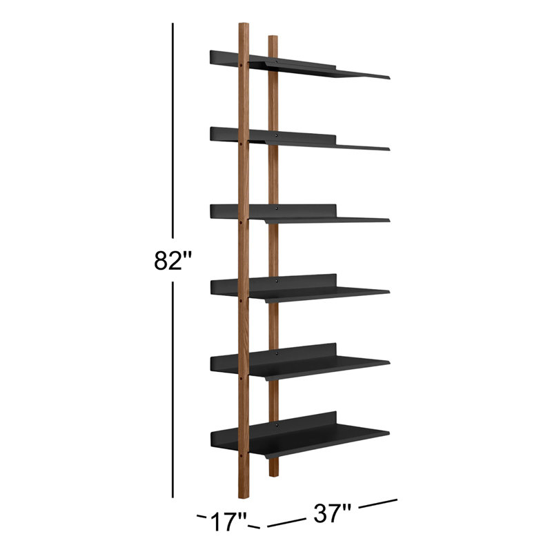Browser Solid Wood Bookcase, (6 Shelves) 82" H x 37" W x 17" D, Walnut/Oblivion
