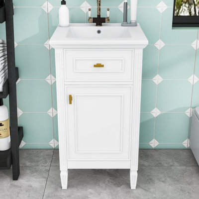 Meuble-lavabo de salle de bain avec lavabo, tiroir inclinable, tablette réglable et boutons en alliage de zinc