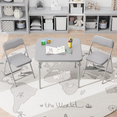 Ensemble de 3 chaises pliantes pour garçons et filles, table portable et chaise avec coussin moelleux en polyuréthane, convient pour manger, lire et jouer