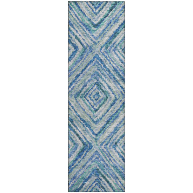 Tapis bleu Prisco lavable à la machine de qualité supérieure, Tapis de couloir 2 pi 3 po x 7 pi 6 po