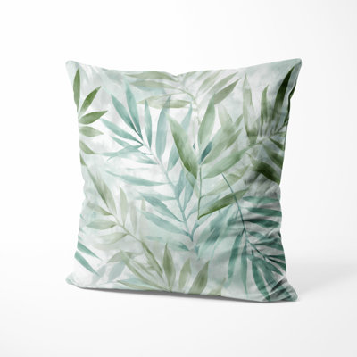 Floral Accent Pillow - Green Whispering Palm Leaves Printed Cushion for Living Room
