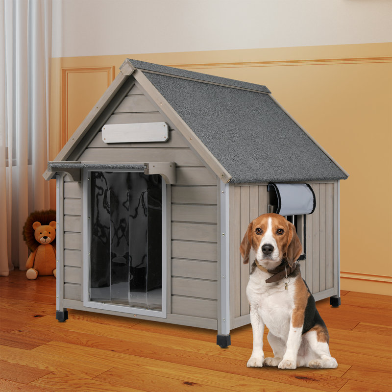 Niche pour chien d'extérieur, chenil en bois avec pieds surélevés, gris, H 39,3 po x l 30,5 po x P 37,4 po