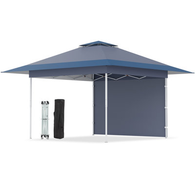 13X13 Pop Up Gazebo With Shade Cloth, Adjustable Height Pergola With 4 Sandbag, Blue