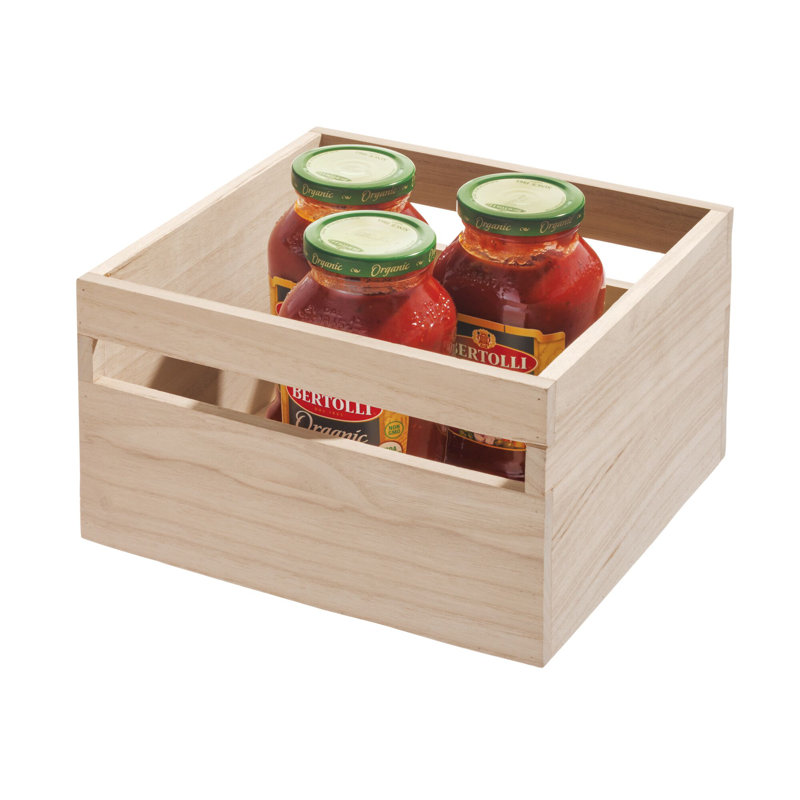 iDesign Renewable Wood Collection in Paulownia Wood Storage Bin with Handles, 6" H x 10" W x 10" D