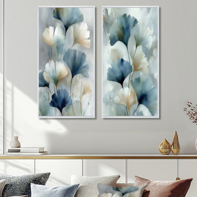 «Watercolor Pants Flowers In Meadow - Plants», art mural 2 pièces, impression sur toile botanique blanche