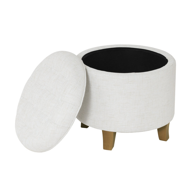 Round Button-Tufted Storage Ottoman, Cream Velvet