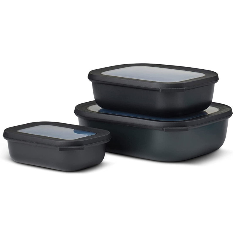 Mepal Cirqula Set of 3 Rectangular Food Containers 500ml 1000ml 2000ml - Nordic , Black