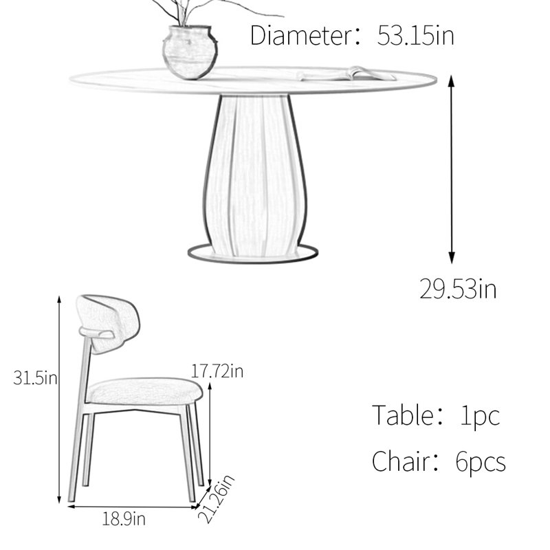 Ensemble de table de salle à manger en pierre frittée, H 29,53 po x L 53,15 po x l 53,15 po