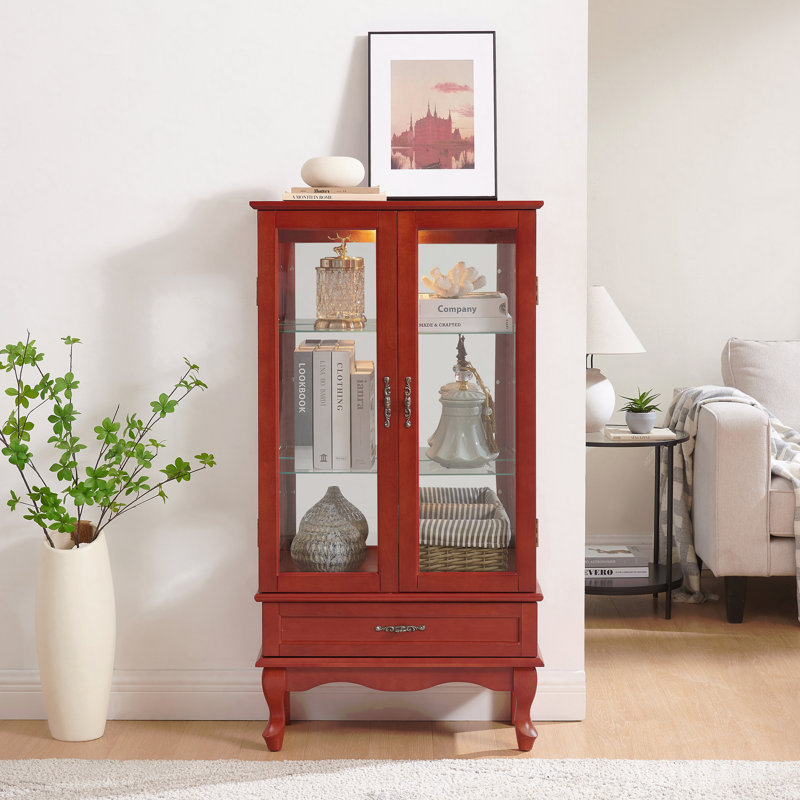 Vitrine à vin 2 portes avec 1 tiroir et 2 tablettes réglables, Brun