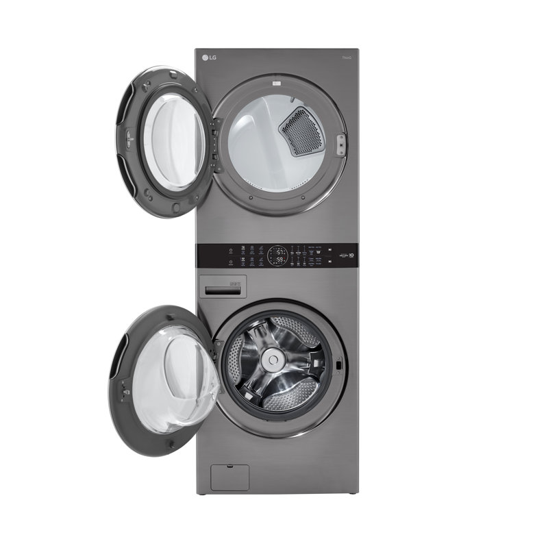 LG Single Unit Front Load WashTower with Center Control 4.5 cu. ft. Washer and 7.4 cu. ft. Electric Dryer, Steel