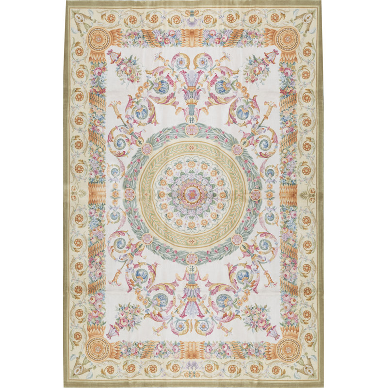 Tapis blanc et beige noué à la main de haute qualité