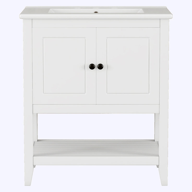Meuble-lavabo moderne avec lavabo en céramique, Blanc
