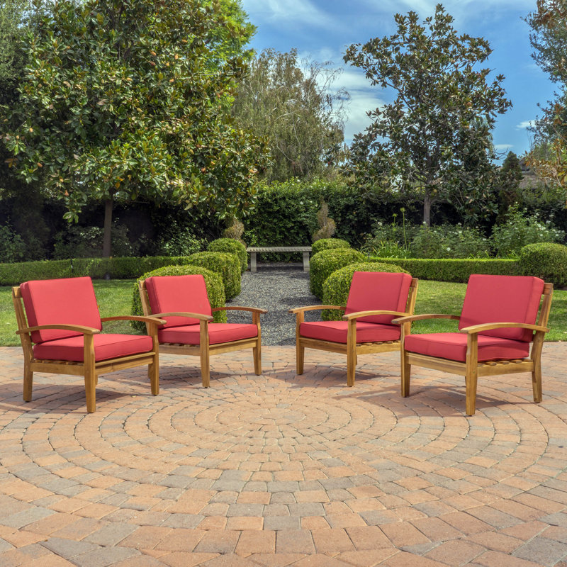 Chaise de patio avec coussins Claytor, Rouge, Teck