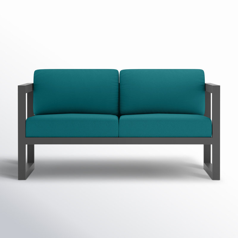 Avion 3 Piece Sofa Loveseat Set, Spectrum Peacock Sunbrella® Plainweave, Slate