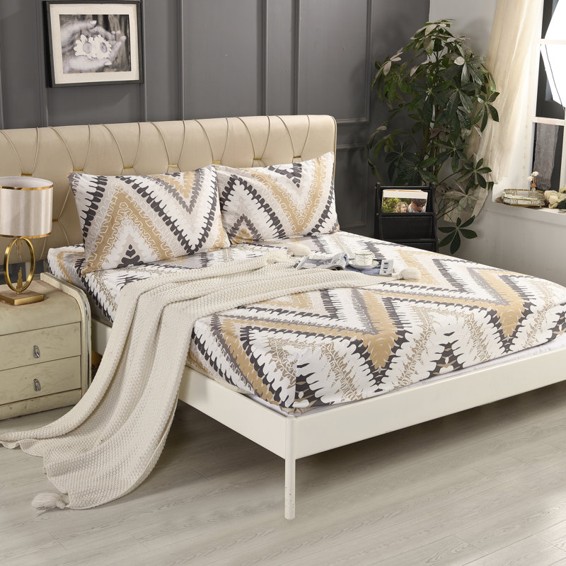 Bliss Complete Bedding Set Wave Beige Duvet Cover Fitted Sheet With Matching Pillow Case