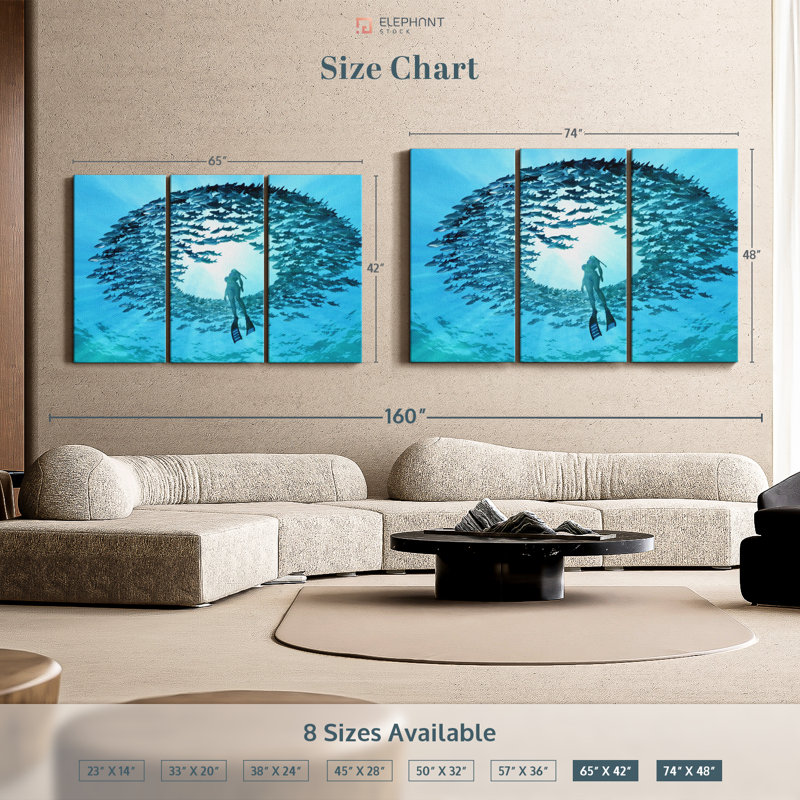 «Diving With Fishes» sur toile, H 48 po x l 74 po