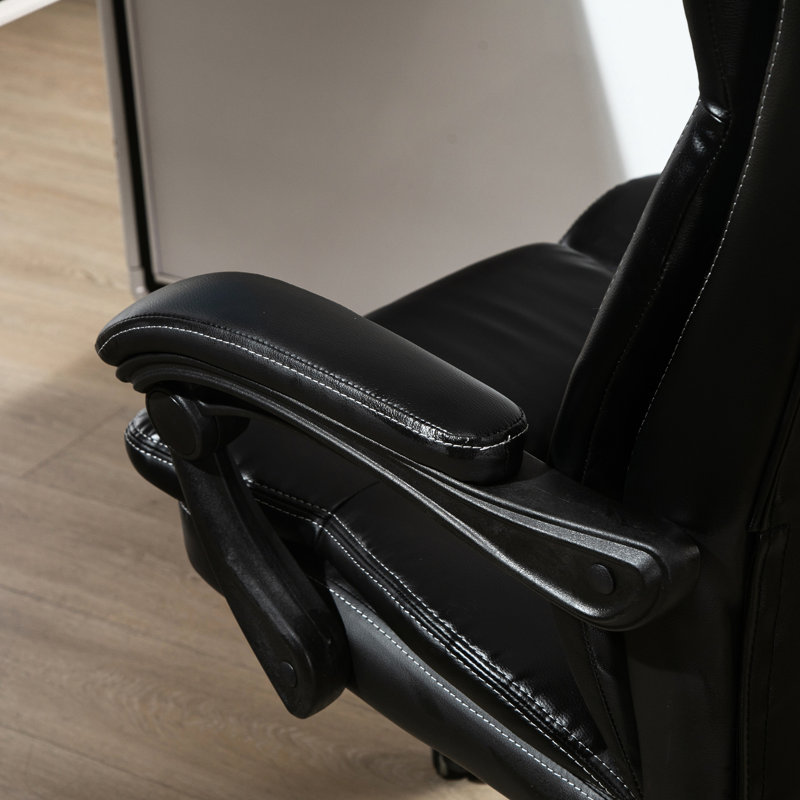 Fauteuil de bureau avec 6 massages, 5 modes, cuir PU, inclinable, hauteur réglable, pivotant sur 360 °, repose-pieds rétractable, vibration à haut dossier noir,