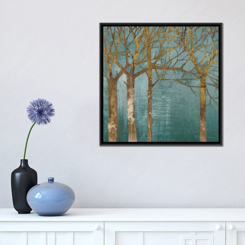 « golden day turquoise », impression sur toile, H 18 po x l 18 po x P 1,5 po, Toile avec cadre noir, Pas de tapis