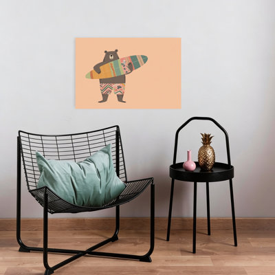 Summer Surf Bear Playful Whimsical Bear Beach Ocean Wall Art Print by Mathieu - Wrapped Canvas Print