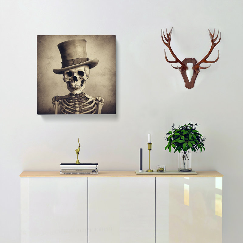 Skeleton Vintage Art No.1 - Wrapped Canvas - Framed Print, 35cm H x 35cm W x 3cm D