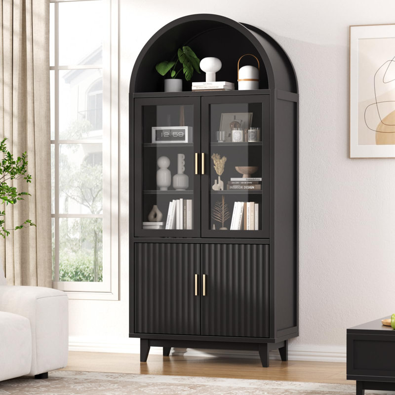70.8" Tall Arched Storage Cabinet, Gold, Black