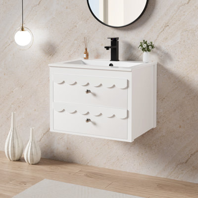 Ensemble de meuble-lavabo mural 24 po avec lavabo, robinet et drain Sharee, couleur peinte à la main