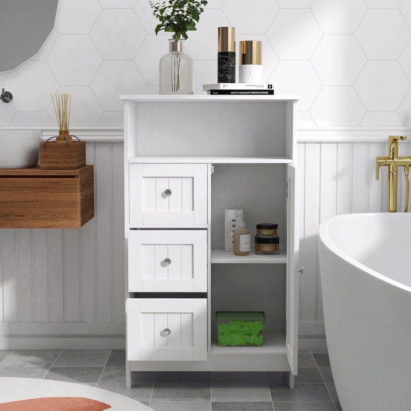 Armoire de rangement, 1 porte, salle de bain debout avec 3 tiroirs et