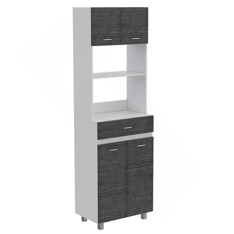 Auburn  Microwave Pantry Cabinet, Two Cabinets, Two Open Shelves, Drawer